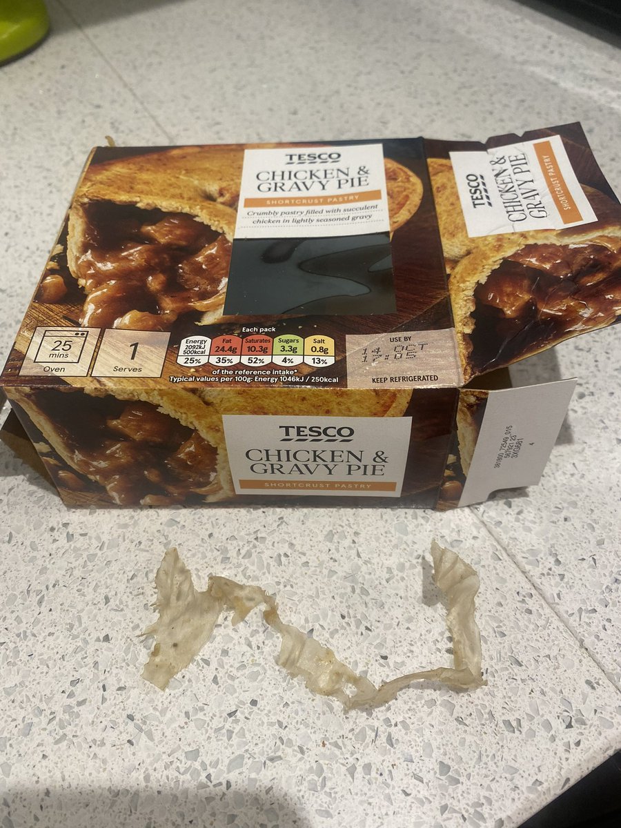 MichelleAmelia's tweet photo. When your 13 yr old daughter is eating a pie from @Tesco , she definitely didn’t expect to be munching on plastic!!!! #nothappy #chickenandplasticpie https://t.co/DeKJmJILkT