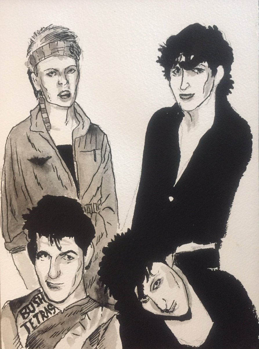 PeterLandau's tweet photo. Dee Pop (lower left), Bush Tetras Drummer #obitpix #deepop #dimitripapadopoulis #drummer #bushtetras #toomanycreeps #artistsoninstagram #penandink #drawing #illustration #portraitdrawing https://t.co/hbiOjHqhLZ