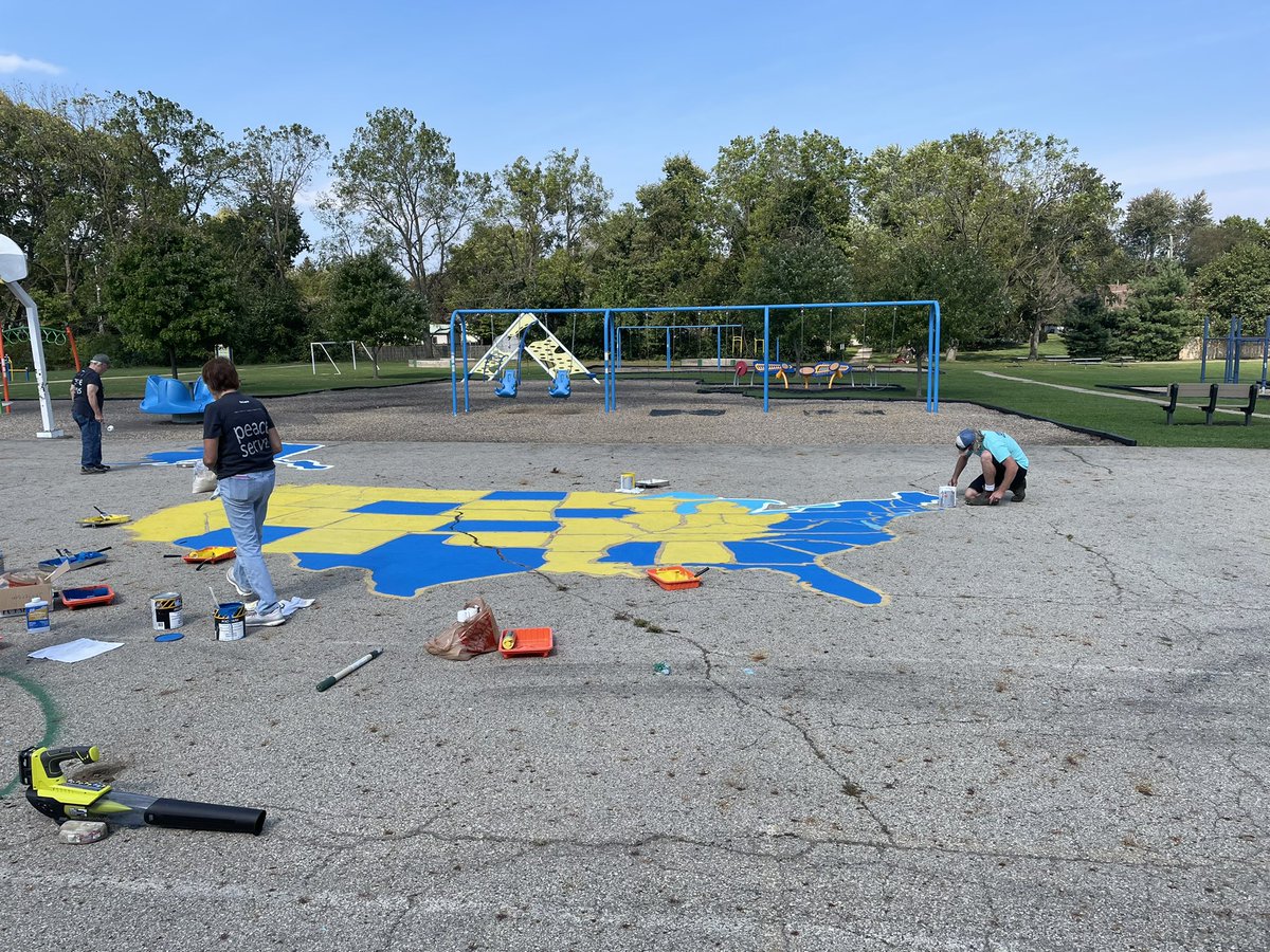 Thank you volunteers from Peace Lutheran Church, Gahanna Ohio for painting our map.   The school colors look amazing. #peaceserves