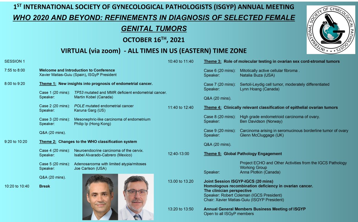 THIS SATURDAY: The first session of the ISGyP annual conference covers essential topics, from prognostically important endometrial cancers to rare uterine tumors &amp; challenging ovarian lesions. Also global outreach! You cannot miss it #gynpath #pathtwitter #pathology