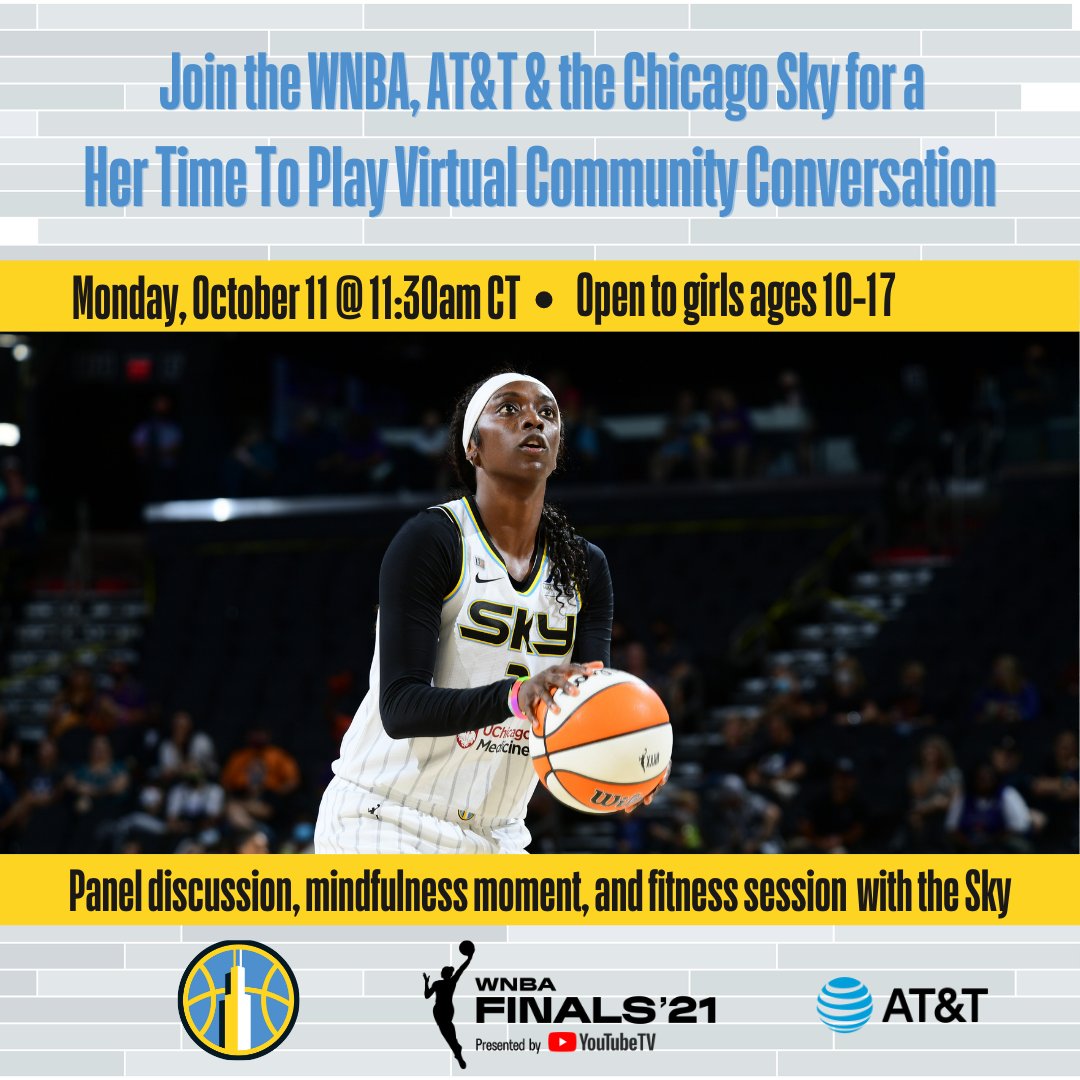 Join us, <a href="/kahleahcopper/">Kahleah Copper</a>, <a href="/WNBA/">WNBA</a> and <a href="/ATT/">AT&T</a> for a Her Time To Play Virtual Community Conversation!

-Open to girls ages 10-17
-Panel Discussion
-Mindfulness Moment
-Fitness Session and MORE!

📝:forms.gle/6PCVorouvT8kvw…