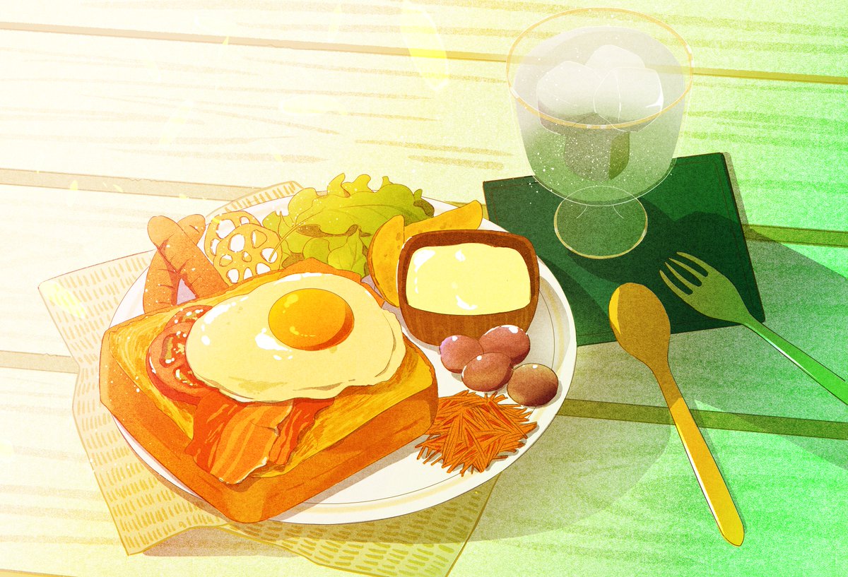 「バルコニーで朝ごはん食べたい🍴
#日々描く  #Original 」|中村ユミのイラスト