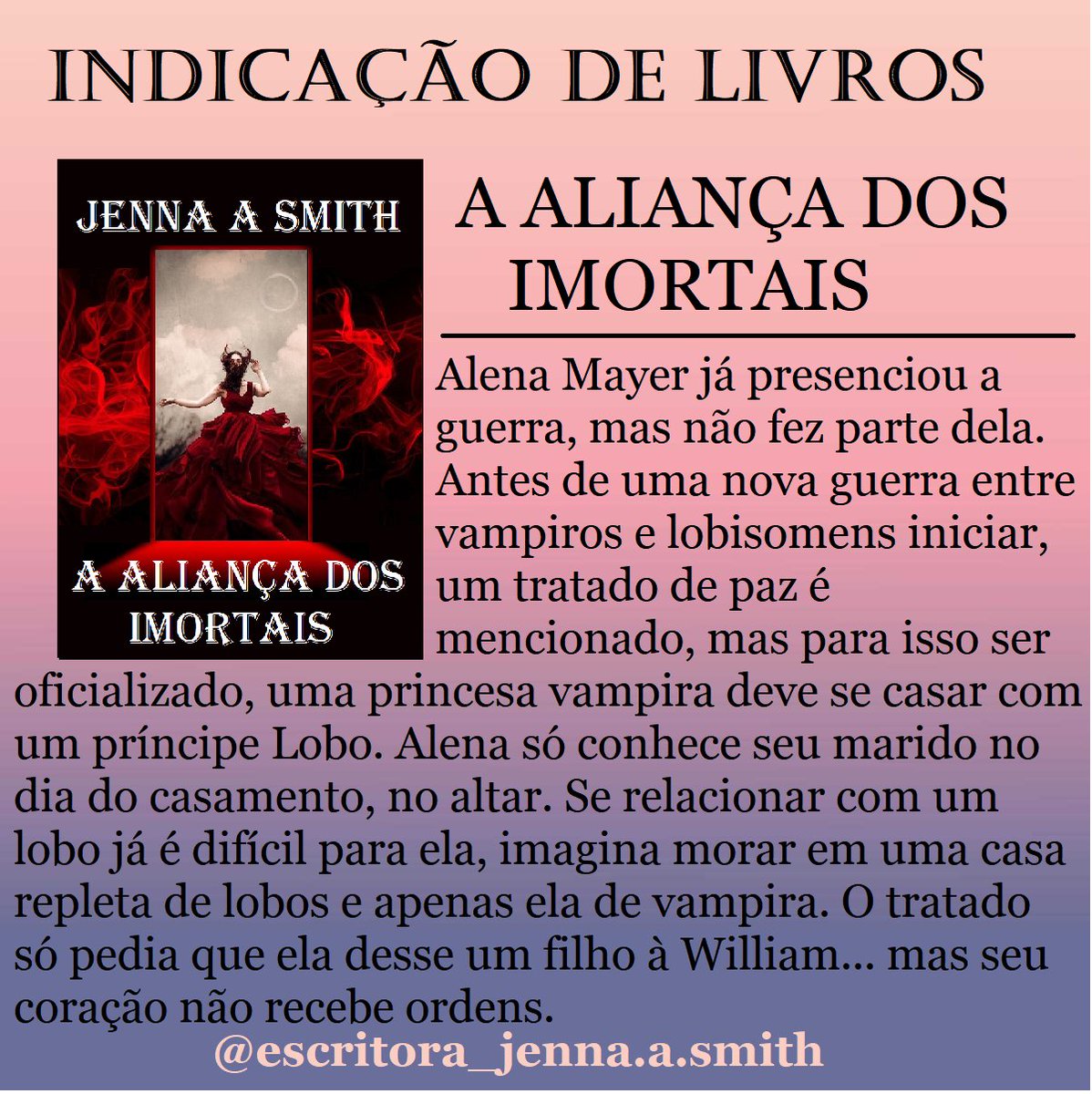 Jenna_ASmith's tweet photo. livro: A ALIANÇA DOS IMORTAIS
autora: JENNA A SMITH
plataforma: BUENOVELA
@buenoveleros
#literário #jennaasmith #hunter #eusouapresa #escritoresdeinstagram #livro #aaliançadosimortais #leitorescompusivos #leitores #bookstagram #book
#indicação #indicacaodelivros https://t.co/gpvzjArzeN