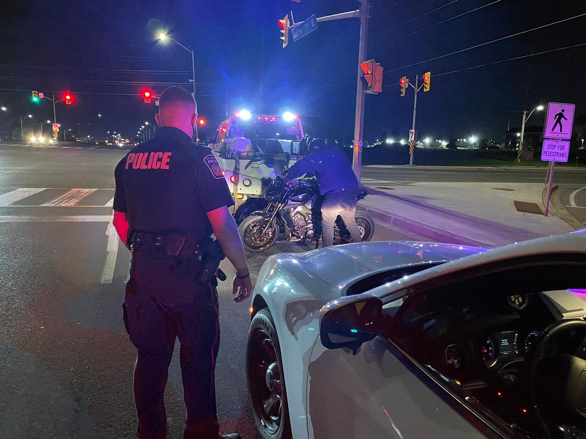 PRPRoadSafety's tweet photo. #OperationImpact isn't a joke. Csts.Popov and Ward clocked this bike traveling 173km/hr in a 50km/hr zone. 
Officers just followed this bike and later ARRESTED the driver for dangerous operation and number of other violations. 
(Why chase when we can follow?) #WeDontHaveToChase https://t.co/fW9TCia5KI