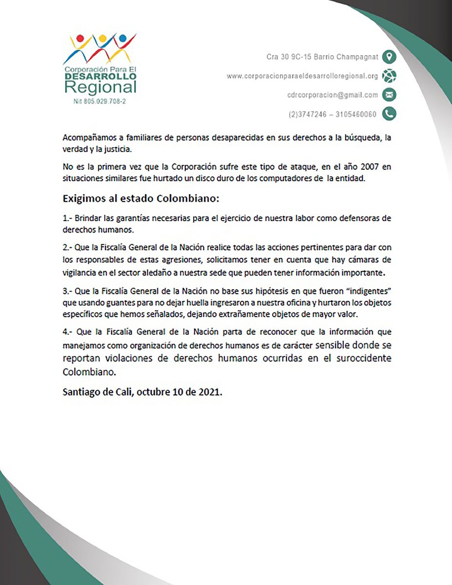 Denuncia Pública ante la comunidad nacional e internacional #Ayuda <a href="/ladirekta/">La Direkta</a> <a href="/canal2co/">Canal 2</a> <a href="/PazYGenero/">EscuelaPoliticaTravesia</a> <a href="/DesaparecidoCol/">Desaparecidos Col</a> <a href="/RutasConflicto/">Rutas del Conflicto</a> <a href="/alejovargasve/">ALEJO VARGAS V</a> <a href="/coeuropa/">Coordinación Colombia Europa Estados Unidos CCEEU</a> <a href="/JFColombia/">Justice for Colombia</a> <a href="/C_Pueblos/">Congreso de los Pueblos</a>  <a href="/ONUHumanRights/">ONU Derechos Humanos Colombia</a> <a href="/FranciaMarquezM/">Francia Márquez Mina</a> <a href="/GI_TOC_esp/">Iniciativa Global contra el Crimen Organizado</a> <a href="/EuropAbyaYalaDF/">Familiares Europa - Abya Yala Desaparecidos Col</a> <a href="/PrimeraLineacol/">Primeralineacol</a>