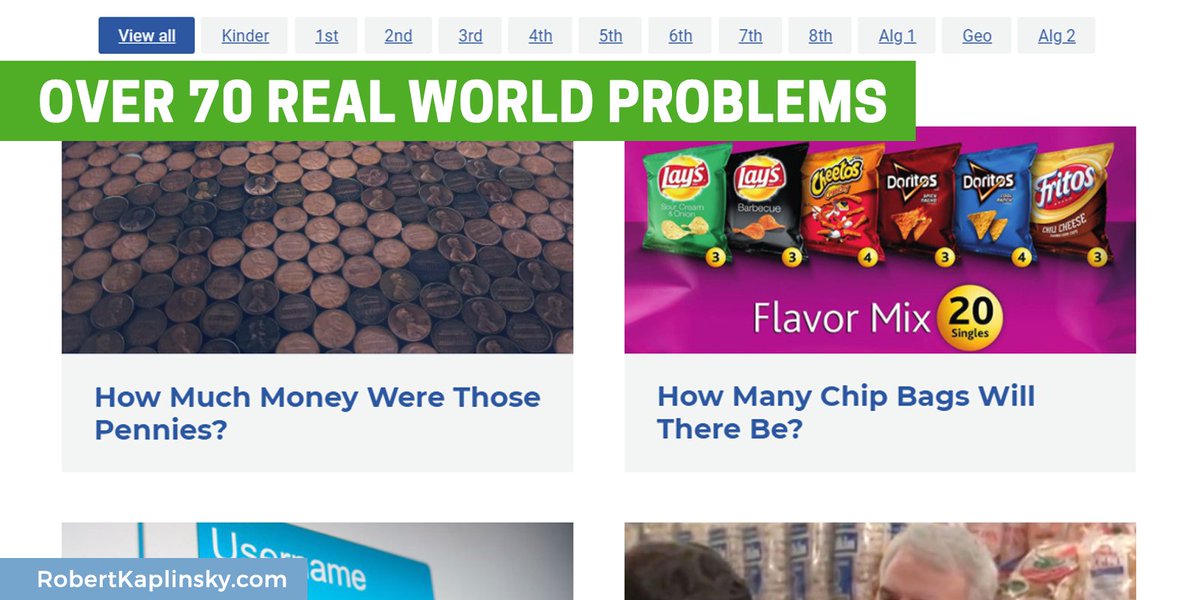 I've got 70+ real world problem-based math lessons that you can download for free and use with your students. robertkaplinsky.com/lessons/