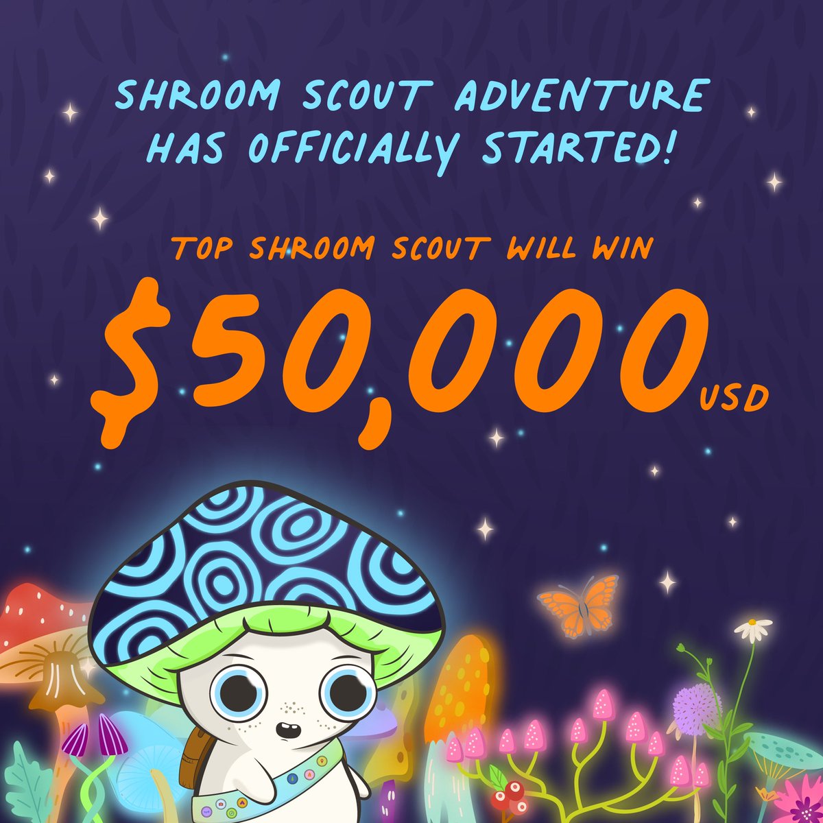 Shroom Scouts has officially started! The Top Shroom Scout will win $50,000 USD (Paid in ETH). Good luck, shroom scouts! 🍄

#ShroomScouts
