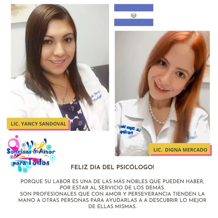 ESSonrisasyAmor's tweet photo. FELIZ DIA DEL PSICÓLOGO 🇸🇻
Tenemos la fortuna de contar con 2 psicólogas voluntarias 💙 Gracias por poner su dedicación y profesionalismo al servicio de las personas que más lo necesitan. 
Y por estar dispuestas a lograr la felicidad a través de mejorar las relaciones #humanas. https://t.co/EP3bb1b6pp