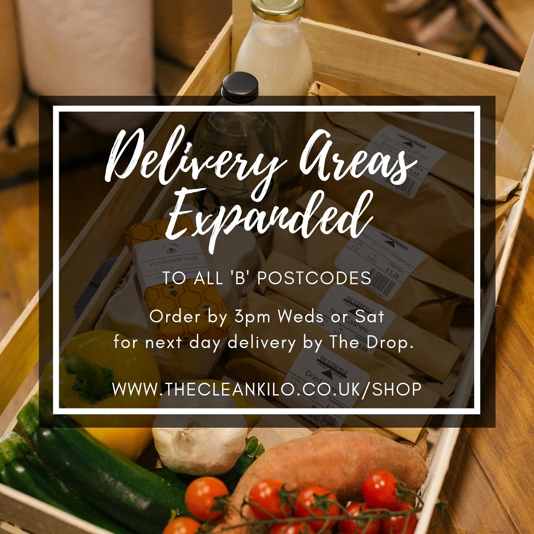 📢 Delivery areas expanded to all B postcodes - £4.50 flat fee!!! 
Thanks to The Drop in Stirchley for making it possible! 💚
We're super excited to collaborate with such a fantastic initiative to extend our reach of plastic-free groceries &amp; ZWMeal kits!
thecleankilo.co.uk/shop