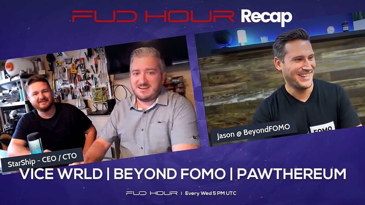 DeployStarShip's tweet photo. In this XXL sized FUD Hour Matt & Jared are joined by @beyondFOMO, @vicewrld_ CEO and Jordanna Foxx, Pawthereum CEO, and Stuart from the StarShip NFT game.
👇 👇
https://t.co/8eYuTj1fIO
#fudhour #deploystarship #Crypto #cryptocurrency #cryptotrading #starbasewallet #NFTGames https://t.co/vTGSmVuN7T