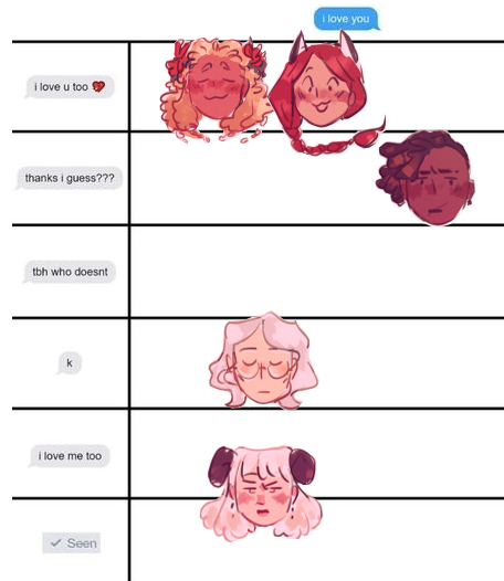 and also a random assortment of memes that are obviously crucially important to understand my ocs inner turmoil
