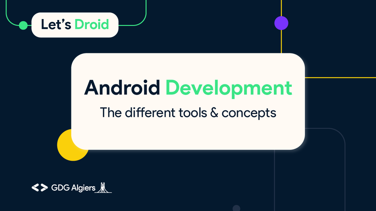 GDG_Algiers's tweet photo. In the first week of Let's Droid, our team has prepared some valuable information!
We will discuss first the different tools and concepts of Android development.
Don't miss our rich content.
#gdg #wtm #gdg_Algiers #wtm_Algiers #dev #lets_droid https://t.co/lKo8hdlJw8