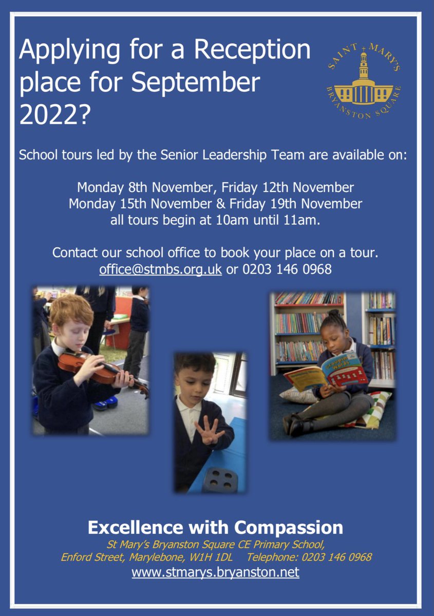 SMBSschool's tweet photo. Looking for a Reception school place in September 2022? Have you considered @SMBSschool? Please RT to the community. #receptionschoolplaces2022 #westminsterprimaryschools #schooladmissions #receptionplaces #startingschool #Marylebone @stmaryslondon @LDBS1836 @CityWestminster https://t.co/YTKn5aHlcI