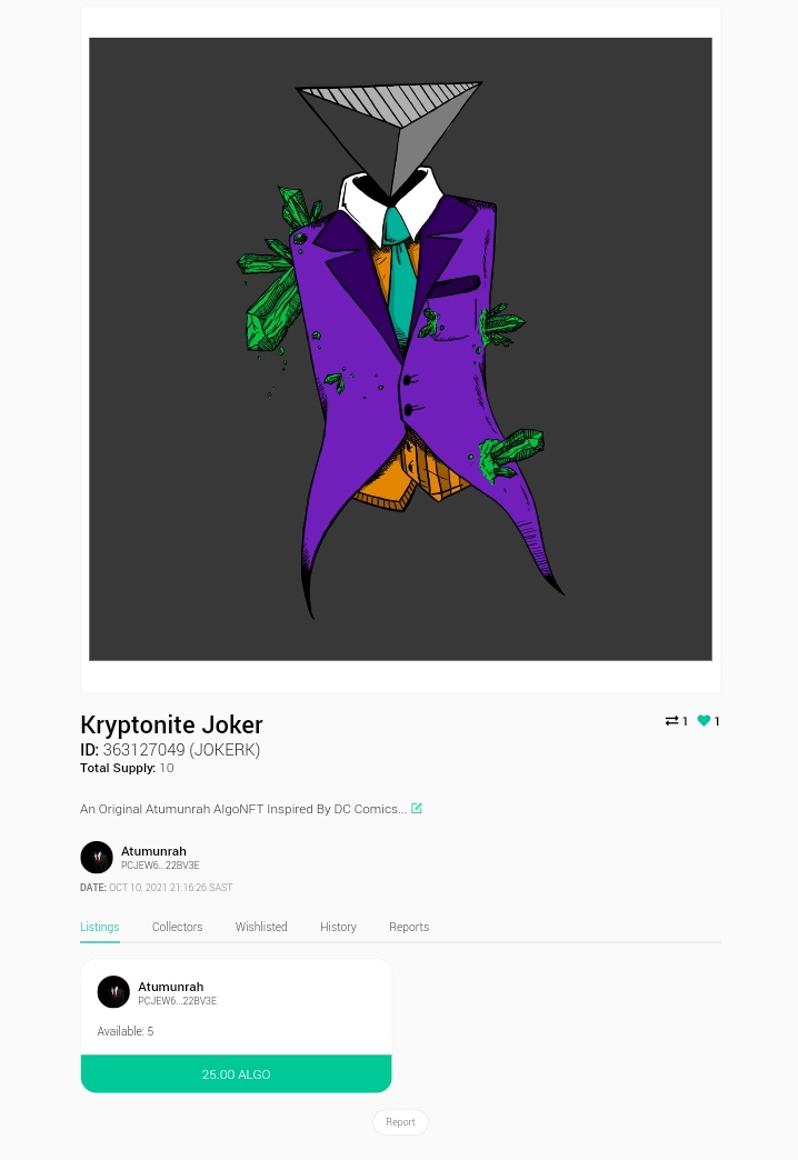 TheAlgountant's tweet image. An Original Atumunrah #AlgoNFT 

#KryptoniteJoker
#DCInspired

ab2.gallery/asset/363127049