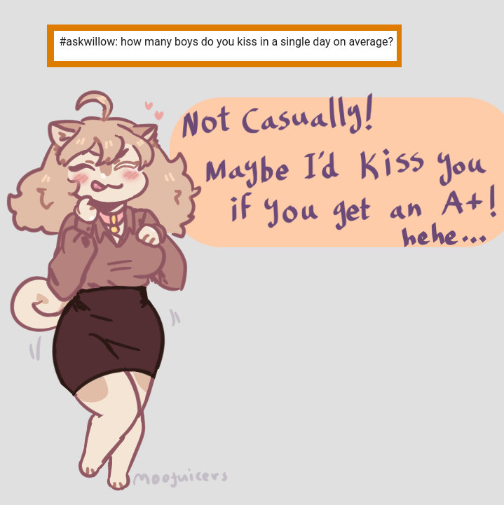 Moojuicers's tweet photo. Second question! that wasn't so professional of you, Ms. Willow. <.<
#askwillow #furry #furryoc #furryartwork https://t.co/84civYQzAr