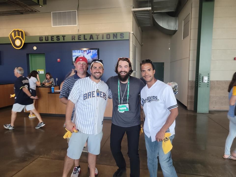 davidbudres's tweet photo. Even though the #Brewers didn’t win yesterday, we had a great time, made it onto @TBSNetwork and even got to meet @DimTillard! Thanks for the coozie, shades and talking a second to say hi. https://t.co/EhRM4pksHv