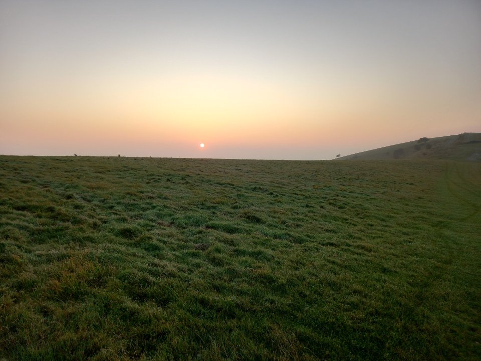 9 Oct. Ride to Firle Beacon. 23 miles. Sunrise at Kingston Hill area.🚴‍♂️🌞 #SouthDownsWay