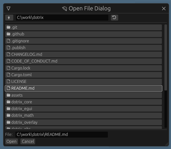 lowenware's tweet photo. The very first screenshots of the upcoming Dotrix Editor and File dialog. #rust #egui #gamedev https://t.co/OnziYnMKdA
