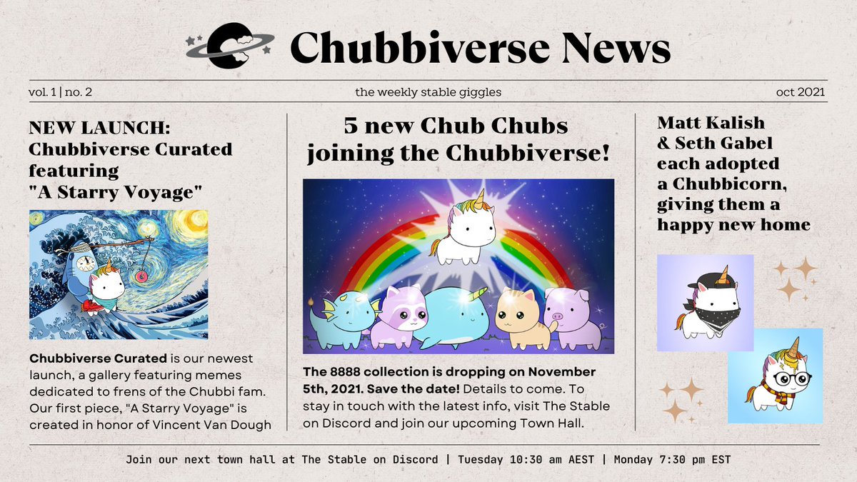 Chubbicorns_'s tweet photo. CHUBBIVERSE NEWS: 

📅 Save 5 Nov for the launch of Chubbiverse collection 
🎨 We launched a meme collection: Chubbiverse Curated
💖 We have some cool new frens 

👇 expand for more deets https://t.co/Xf8YW3XrOI