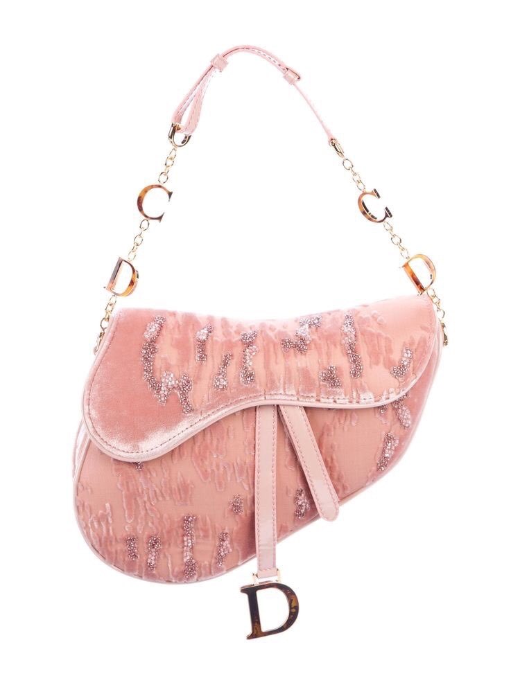 Pink velvet Christian Dior Saddle bag 