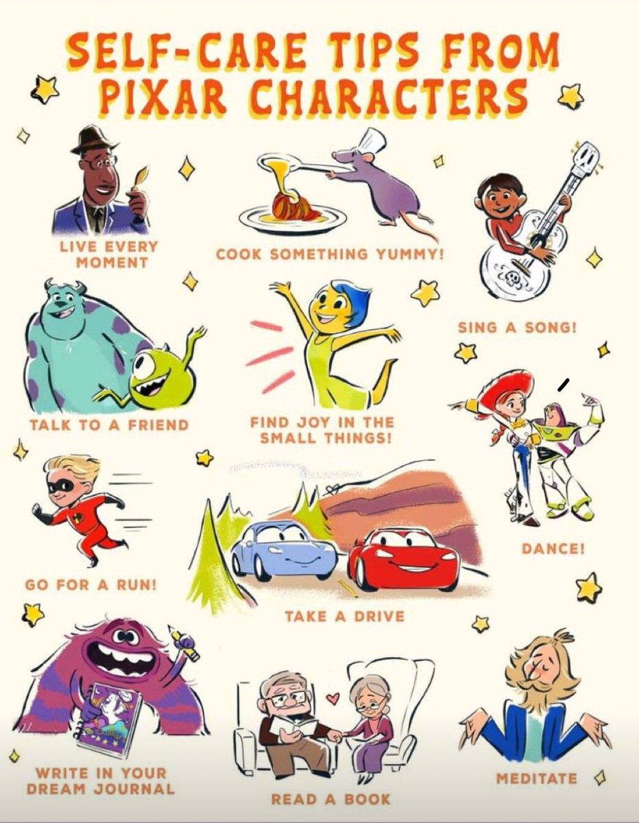 visibleangelss's tweet photo. Some self-care tips from your favourite Pixar characters! ๐
#selfcare #mentalhealth #worldmentalhealthday #visibleangels #selfcareformoms #selfcareforkids #kidsselfcare #selfcaresunday #sundayselfcare #sundayreset #mentalhealth #selfcaretips #worldmentalhealthday2021 #pixar https://t.co/snJOb2AL0l