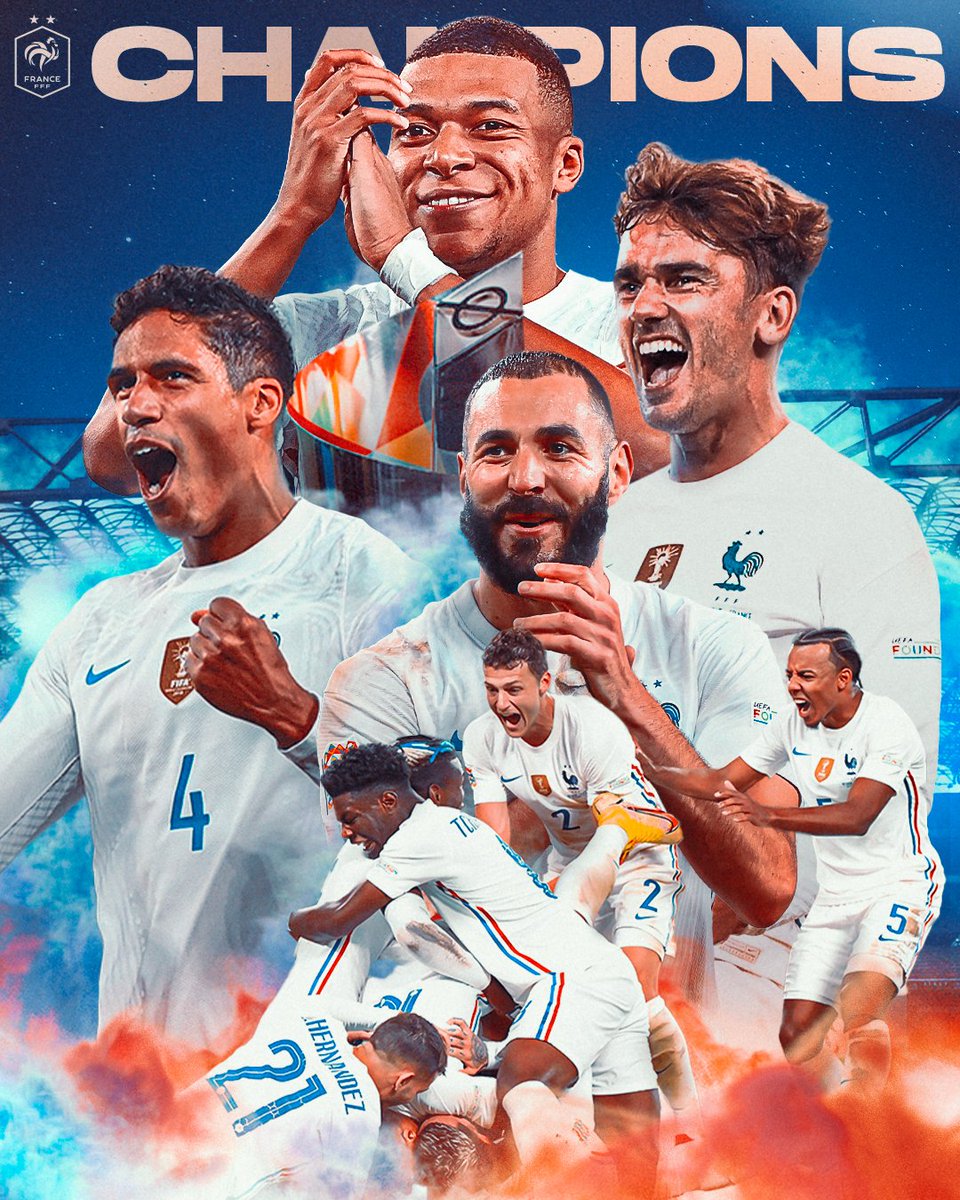 FrenchTeam's tweet photo. CHAMPIONS!!! Les Bleus win the Nations League by beating Spain 2-1! 🔥🔥🔥 #FiersdetreBleus https://t.co/8KTKLlgV1G