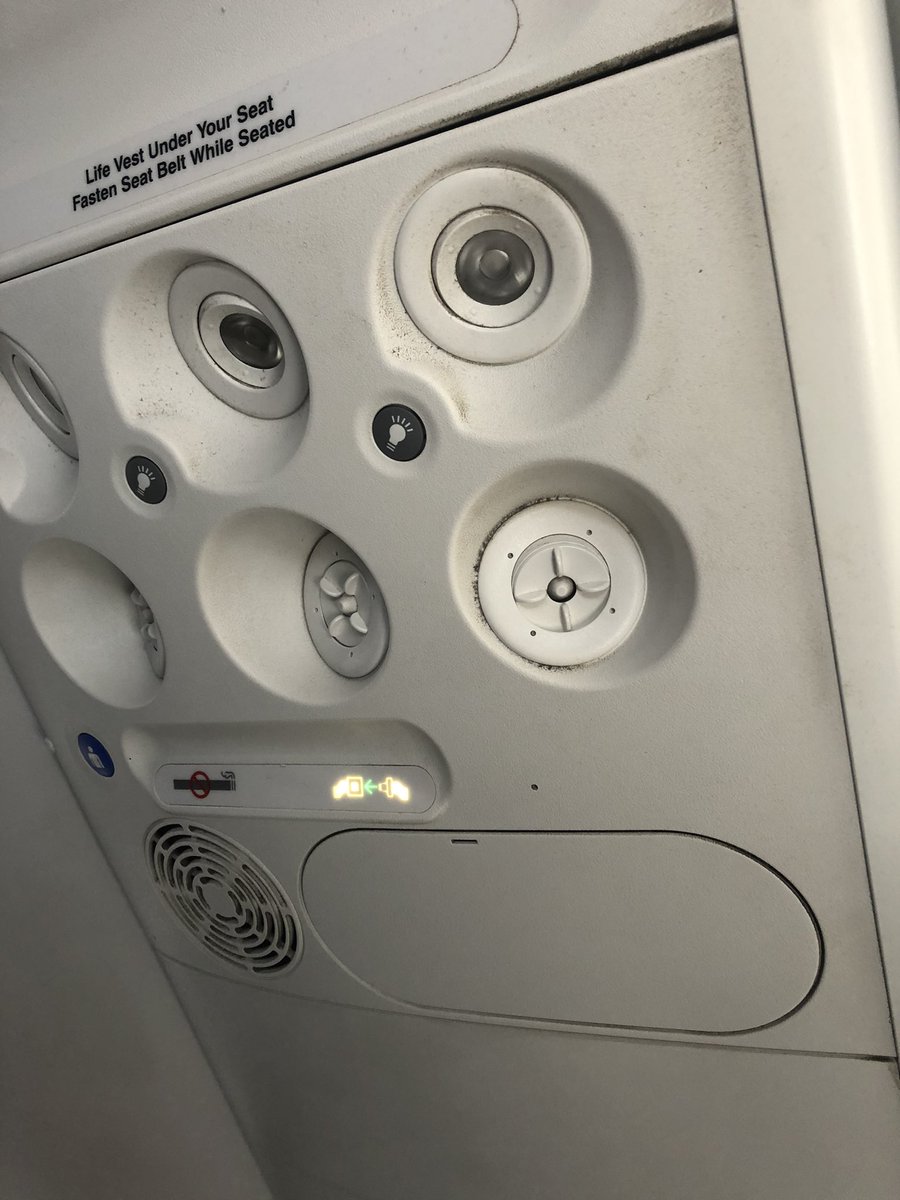 oh2real's tweet photo. @SouthwestAir my last travel experience with you all was the worst I have ever experienced flying you all and I’m very disappointed. I know you guys can do better. I also am shocked at how filthy the planes were. I’m supposed to have air blowing at me out of this??! https://t.co/ERN2MNGCNd