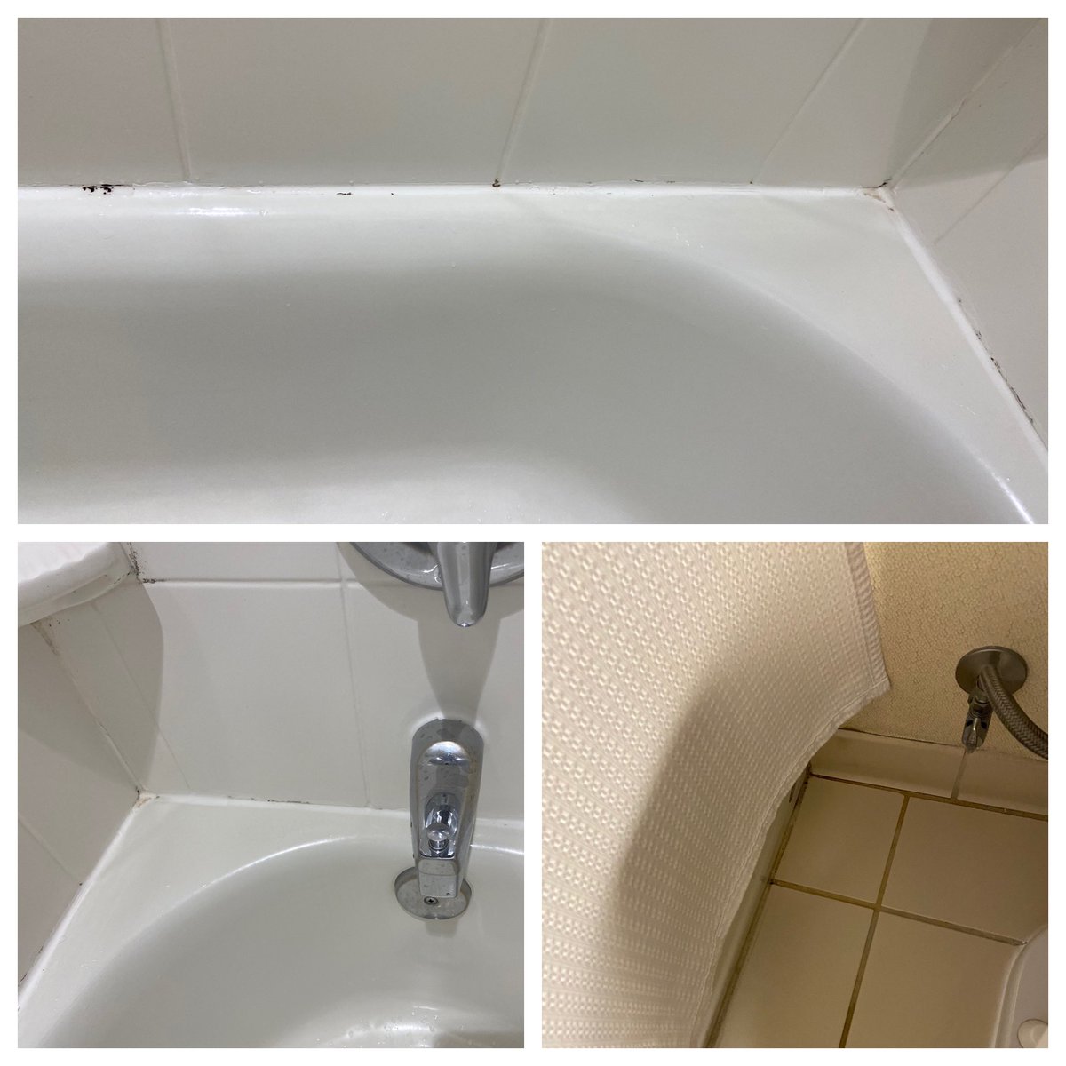 ccastanon76's tweet photo. Disappointed that I paid $200/night to stay @MarriottBonvoy that clearly has mold growing in the shower and along the tub. Thought with COVID extra cleaning was happening. 🤷🏽‍♀️🤬🤮 https://t.co/Oo17zOQ0t5
