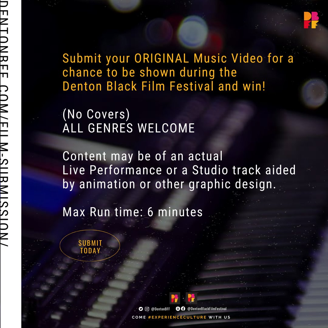 We are accepting submissions for the 2022 Denton Black Film Festival. It's not too late! Submit your music video today at filmfreeway.com/dentonblackfil….