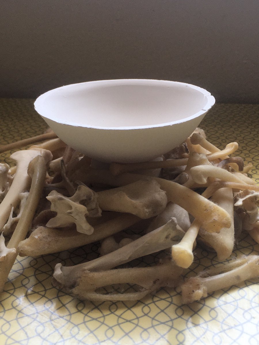 FlavourCrusader's tweet photo. I bought a mini pottery wheel  before lockdown. Over 4 months, I made 3 chook head plates (+ 6 in progress), 69 mini foods, and 16 mini food platters. I think I’ve resolved my chicken bone idea - display them under a bowl - so now, to throw one! #ChickenCeramics #incrEdibleMuseum https://t.co/h3AGTTAznB