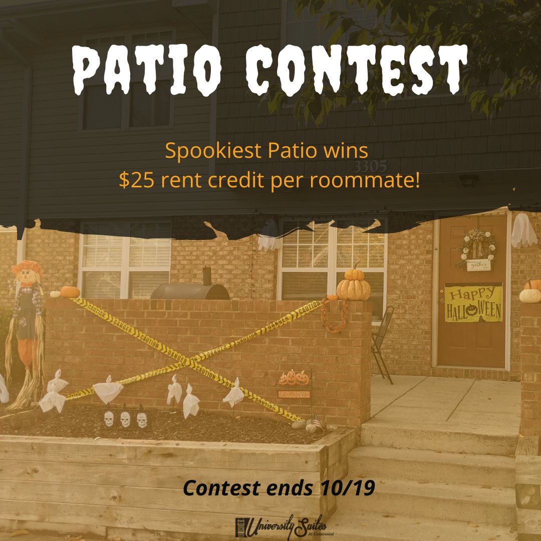 USuitesApts's tweet image. Show us your best Halloween decoration skills! Submit photos to LTurner@horizonra.com by 10/19. Townhomes will be voted on Instagram, Wednesday 10/20. Ready....set....go! #suiteliving #patiocontest #halloween #showuswhatyougot #livingthesuitelife #weloveourresidents