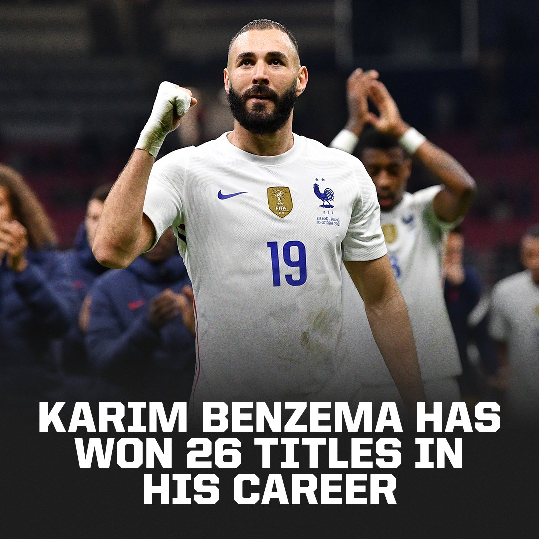- 1 title with France
- 7 titles with Lyon
- 18 titles with Real Madrid

What a career for Karim Benzema 🇫🇷