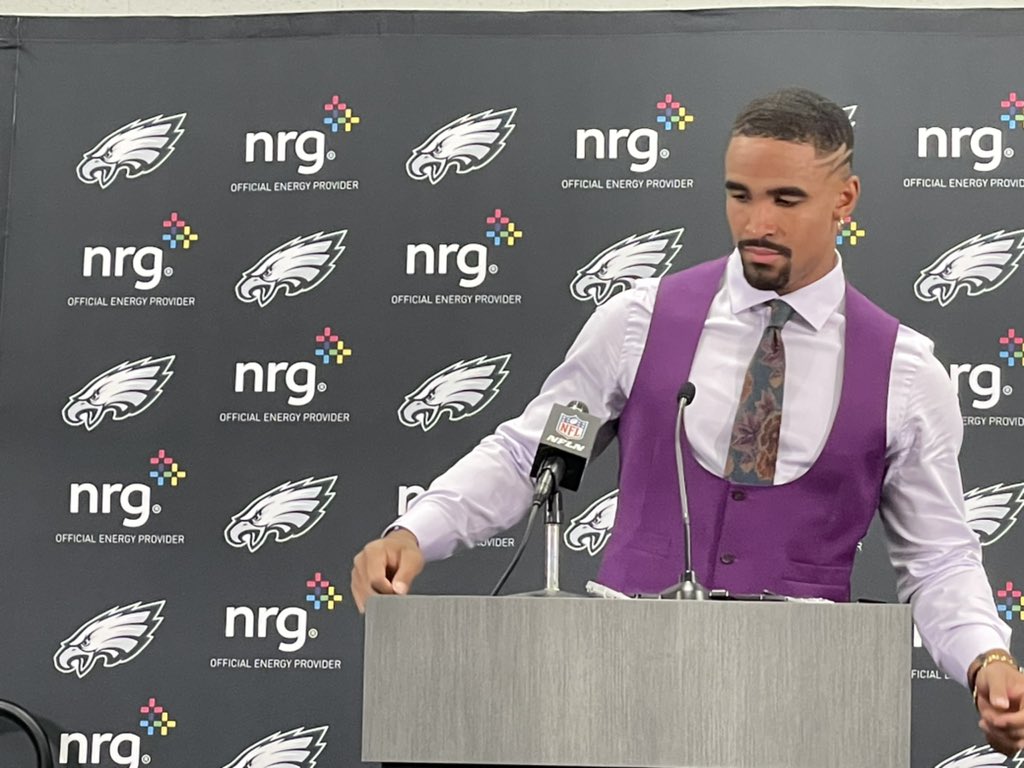 EJ Smith on X: "Jalen Hurts has an Omega Psi Phi vest on (logo on the back). #Eagles https://t.co/TtHXUCvDVT" / X