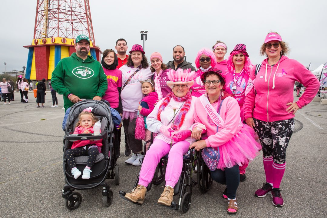 UFT's tweet photo. UFT members in pink brightened today’s gray skies at the @MakingStrides Against Breast Cancer walk in Brooklyn. There’s still time to register for a #StridesUFT walk next weekend at https://t.co/UzFcwucFcX. https://t.co/68ExnDftLZ