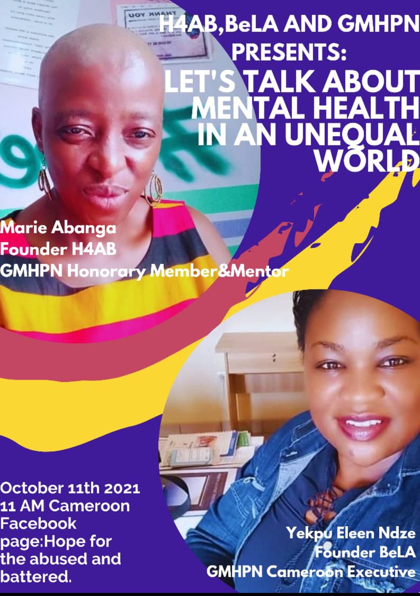 belaassociation's tweet photo. World mental health  day 2021. Our founder has a virtual discussion with the founder of H4AB  to talk about the theme of this year: " mental health in an unequal world".
The two trailblazing founders are on the Global Mental Health Peer Network. https://t.co/97ZraKLipX