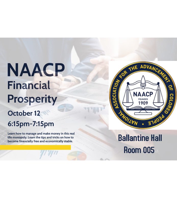 Join us for our next General Body Meeting on Tuesday, October 12 at 6:15pm in Ballentine Hall Room 005. Come out to learn how to manage and make money in a real-life monopoly game.