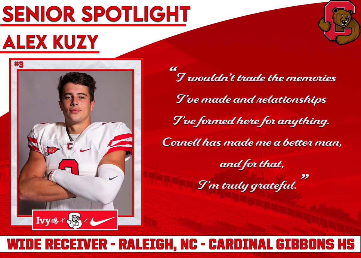 Alex Kuzy #SeniorSpotlight ‼️
Wide Receiver #️⃣3️⃣
#YellCornell