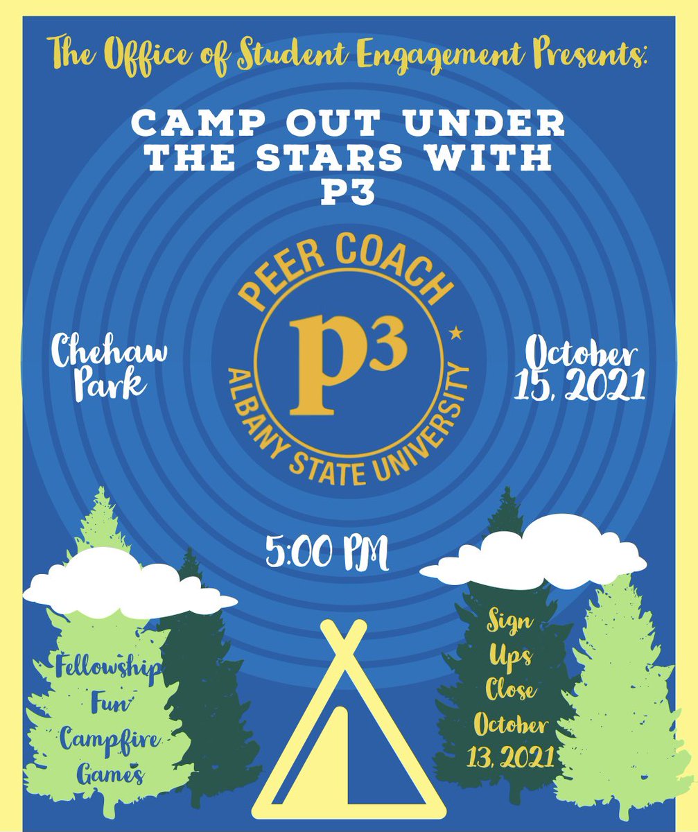 officialASUP3's tweet photo. Join P3 for a Camp Out Under the Stars! This will be a night of Fellowship, Fun, and Camp Fire Games. Secure your spot today… link in bio! 💙💛🏕

(Serious sign ups only – no shows will be charged student account)
Deadline to sign up– October 13 by 5:00 PM

#ASUTwitter https://t.co/J8rw5Pyqbt