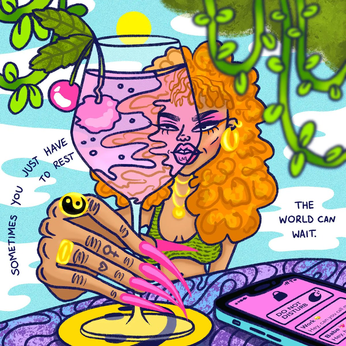 FlamerzDenize's tweet photo. The world can wait! 😌🍹🌄 #woifridays #illustrationuk #takeabreak https://t.co/wDTXfPFsvC
