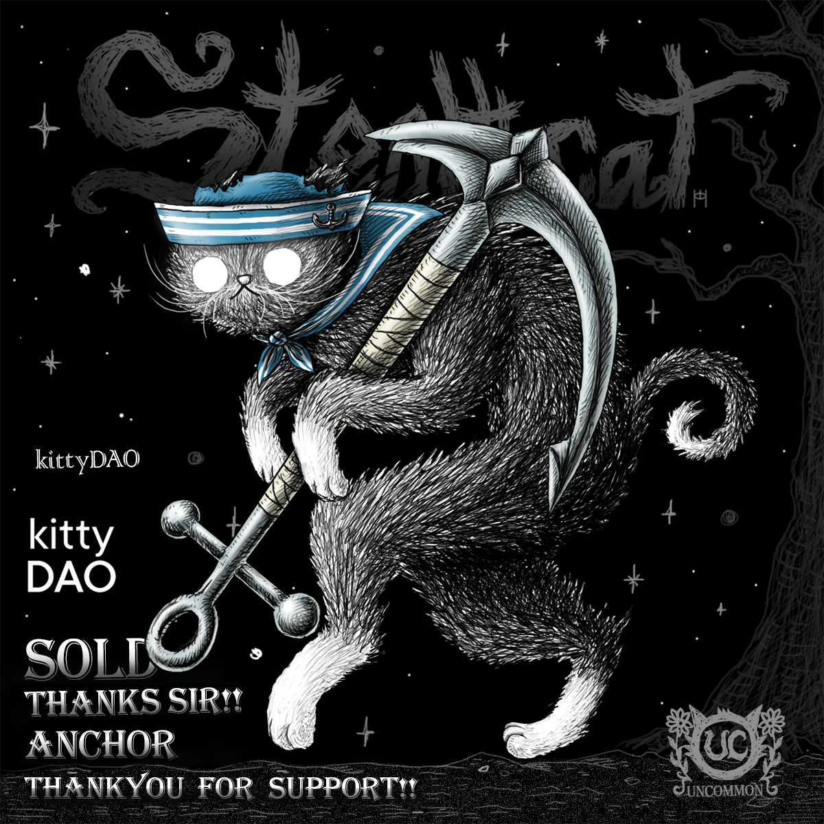 stealthcatnft's tweet photo. Stealthcat - Anchor
Thank you for support : @thekittyDAO 
--
Because in this theme is a pirate theme. If there were pirates and not drawing anchor I would have felt that something was missing. When the other pirates got off the ship There should be someone guarding the ship.⚓️ https://t.co/6BonpQSU4n