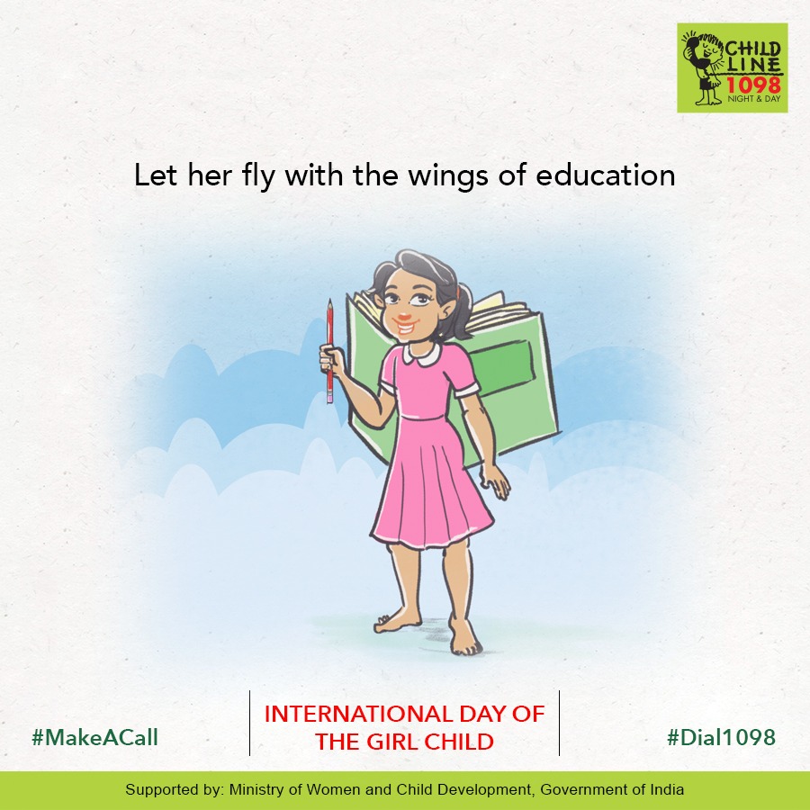 CHILDLINE1098's tweet photo. This #InternationalDayOfTheGirlChild gift #girls the wings of #education & #knowledge so that they can fly high & achieve their dreams. If you see any #childindistress do not hesitate to call #CHILDLINE1098.
#InternationalDayOfGirlChild #GirlChild #GirlChildDay #GirlPower https://t.co/TMQpNhI4xd
