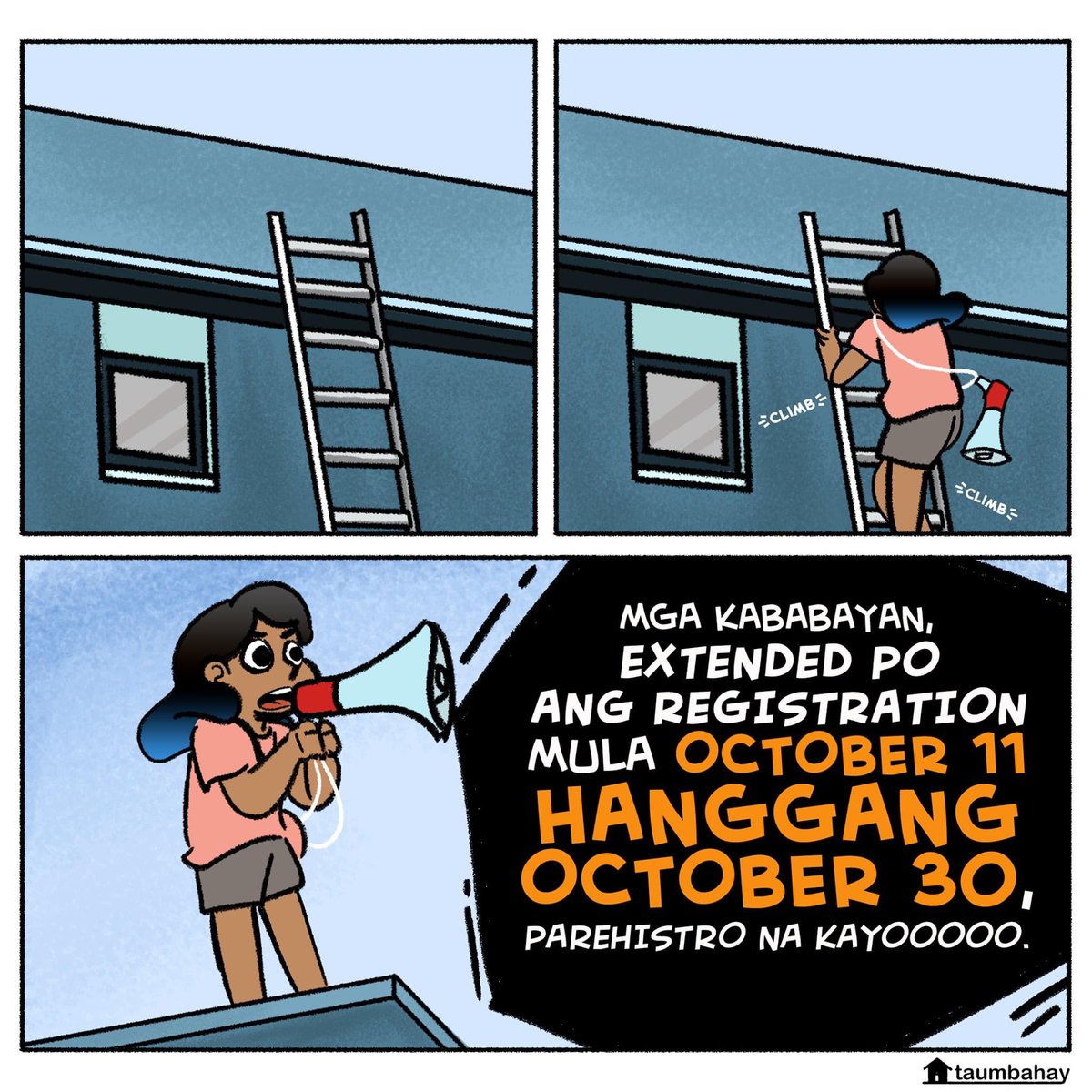 taumbahayph's tweet photo. Ito na ang simula tungo sa Pilipinas ng ating mga pangarap. Magpa-register na para makaboto sa 2022, mga friends! #taumbahayPH #comics #comicstrip #votersregistration https://t.co/rZpOZDULgM
