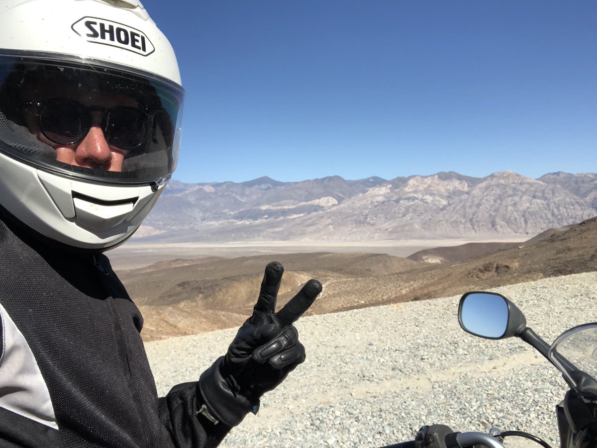 thewallybee's tweet photo. #QIDV Day 2:
* successfully invaded #DeathValley, its now officially #queer
* #Miles ridden today: 305.4
* Total mileage: 709.8
* Hrs of #motorcycling today: 7
* Total motoing hrs: 17
* New land speed record: #145mph
* Bugs splattered: ♾
#gay #lgbt #motorcycle #riding https://t.co/Ew678yN1DQ