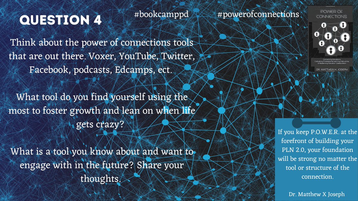 Hahne_Elyse's tweet photo. Question 4 What is a tool you find yourself using the most to foster growth? What is a tool you want to engage with in the near future?  #bookcamppd https://t.co/uIVCdgRTJ9