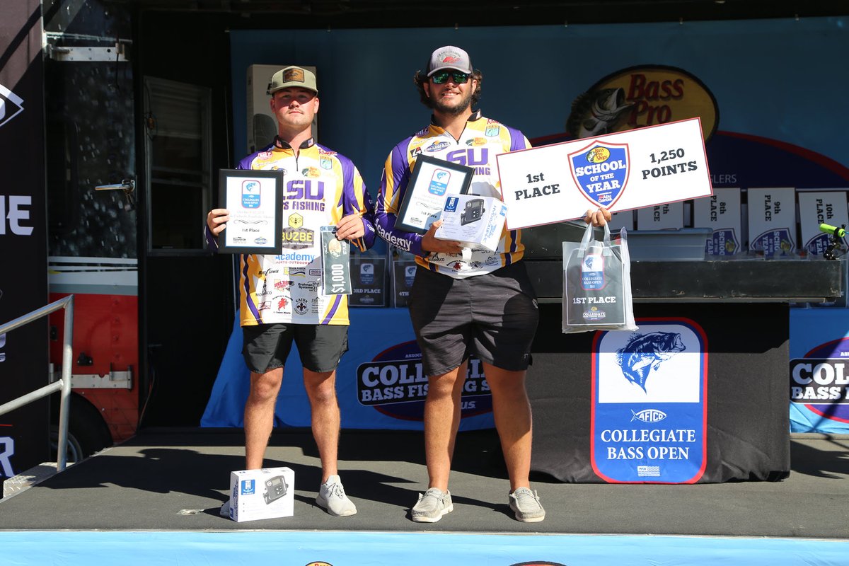 CollegiateBass's tweet photo. View the final results and recap of the AFTCO Collegiate Bass Fishing Open here!  

#wearecollegiatebass | #AFTCO | #anyfishanywater |  #teamoutdoors | #bassproshops

https://t.co/SVxNDJRMlv https://t.co/fFY6eaaPqe