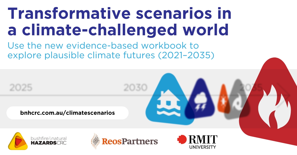 Will your organisation be ready for future impacts of #naturalhazards + #climatechange? What can you do now to prepare? We have released new resources with @reospartners @RMIT that help answer these questions using transformative scenarios. Find out more: bit.ly/3luQTbA