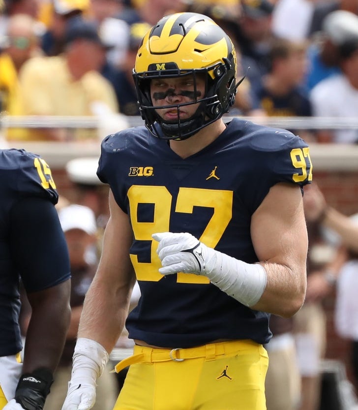 PFF_College's tweet photo. Highest-graded D-Lines in Week 6

1. Michigan - 90.0
2. Georgia - 88.2
2. Oklahoma - 88.2
4. Alabama - 87.3 https://t.co/EHOm6y2EzR