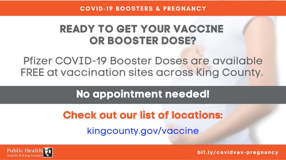 KCPubHealth's tweet photo. #COVID19 vaccine boosters are safe, recommended, and available FREE for all pregnant people at #vaccination sites across #KingCounty.
For more information, go to: https://t.co/5l97kkZ2vf
#ivax2protect #CovidVaccine #getvaccinated #vaxverification #PublicHealth #CovidResources https://t.co/58CmNCLk3z