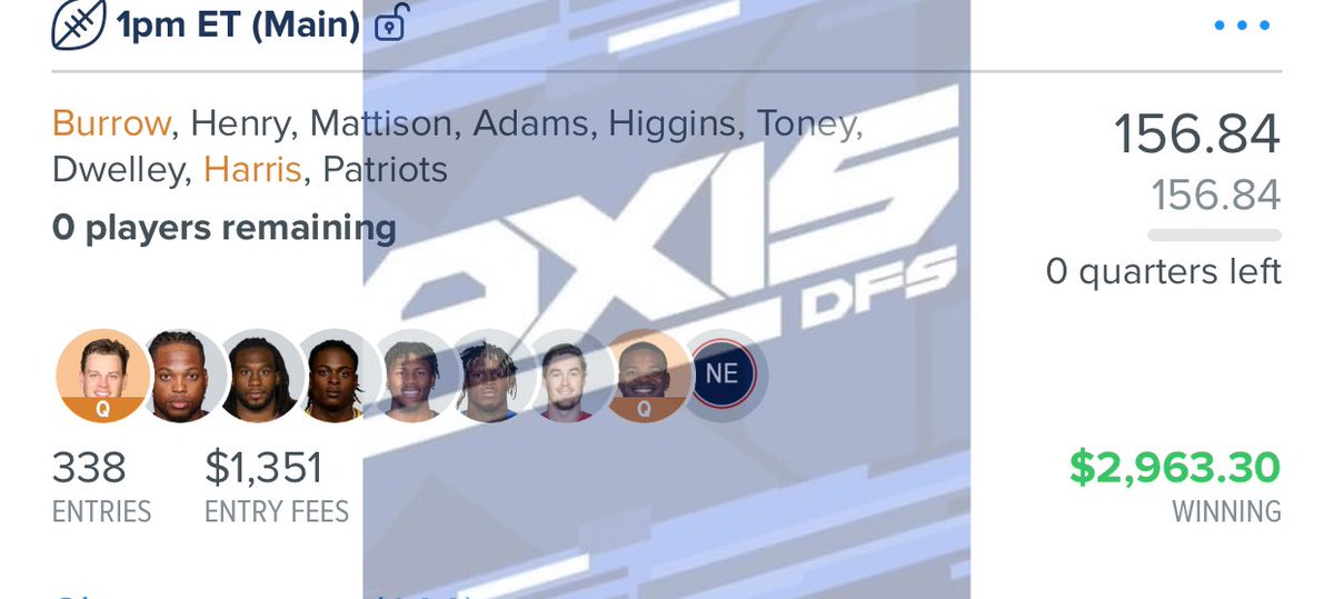 AxisDFS's tweet photo. The #AxisNFL gets the W today thanks to @AxisBlake 

If only Harris didn’t fumble in the end zone. Could’ve been even better👀 https://t.co/BWkOOD0JNl