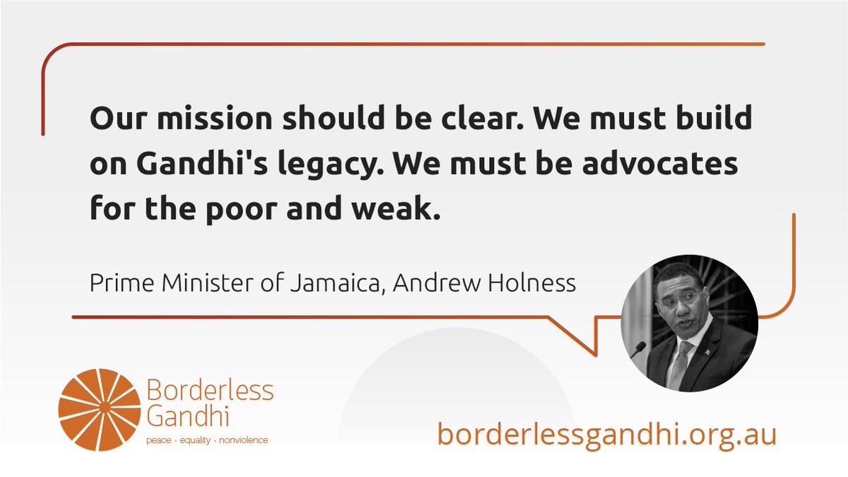 borderlessgandh's tweet photo. Prime Minister of Jamaica Andrew Holness, at @UN headquarters in 2019, underlined Gandhi's doctrine of non-violence &amp; sacrifice is a source of personal inspiration to his own #leadership. 
 
#mahatmasmessage #gandhi 
 https://t.co/d0cWvl2iai https://t.co/F1eBZHRYkO